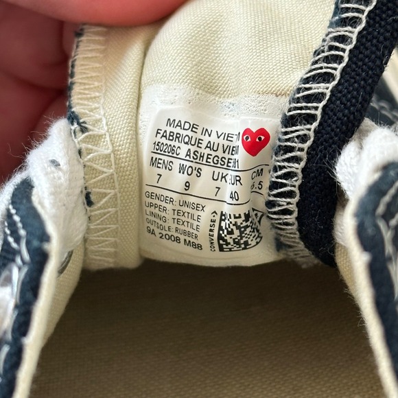 Converse Comme des Garcons Play Sneakers Chuck 70 Low Black Heart Men 7 Womens 9 - Picture 3 of 11